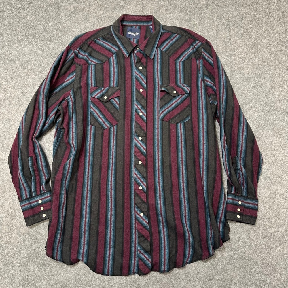 Wrangler Western Shirt Mens 3XT Multi Color Striped Pearl Snap Flannel Tall
